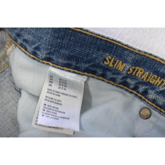 American Eagle Slim Straight Destroyed Rugged Light Blue Jeans Mens Sz 32 x 34 - Picture 8 of 11